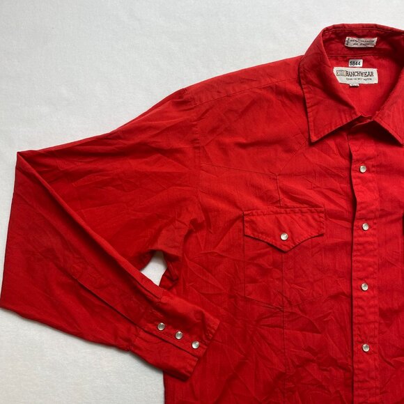 Vintage Ranchwear Pearl Snap Shirt Men's 16.5 /35 Red Long Sleeve Button Up - Picture 7 of 12
